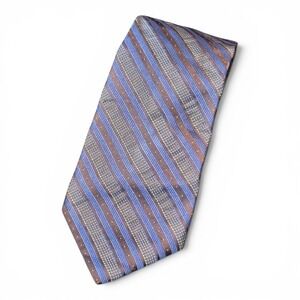 Massimo Bizzocchi‎ 100% Silk Tie Brown Blue Striped Italy Luxury Designer